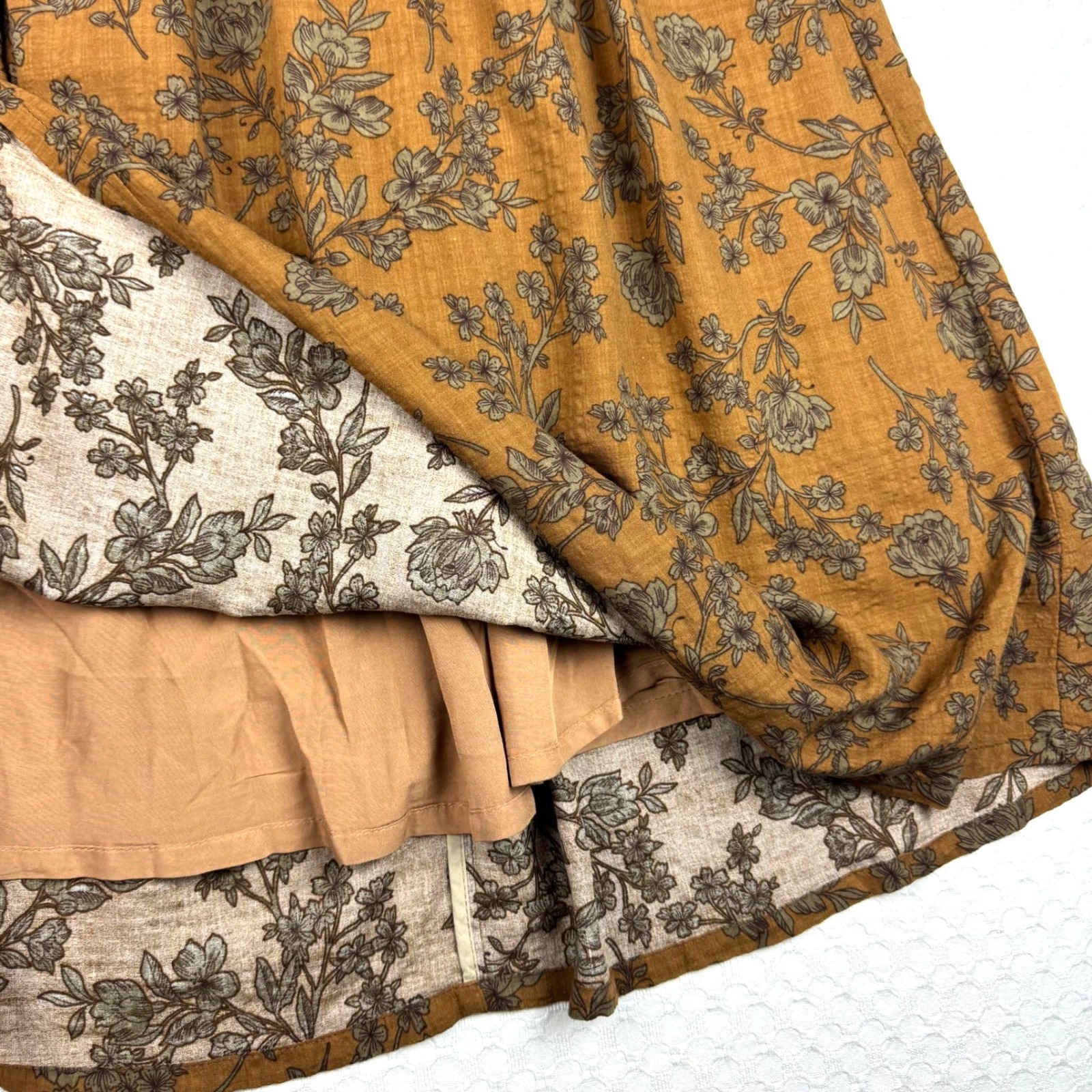Nwt Soolinen Linen A Line Skirt Floral Boho Womens Brown Cottagecore Pockets — image 5 of 7